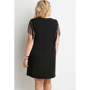 Forever 21 Dress Size Medium M Black Knotted Fringe Trim Shift